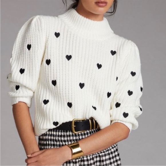 Anthropologie Hearts Mock Neck Sweater Tee Small - Picture 4 of 4